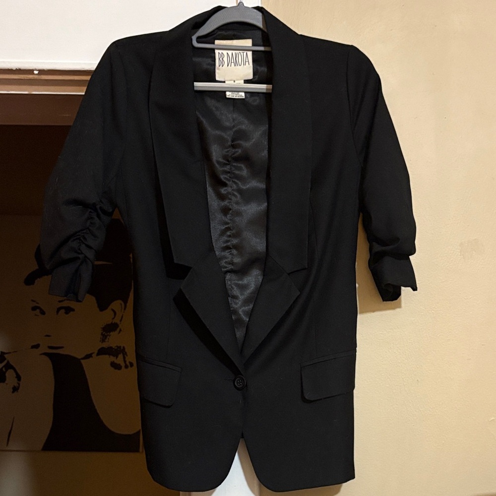BB Dakota Black Boyfriend Blazer with Gathered Sleeves